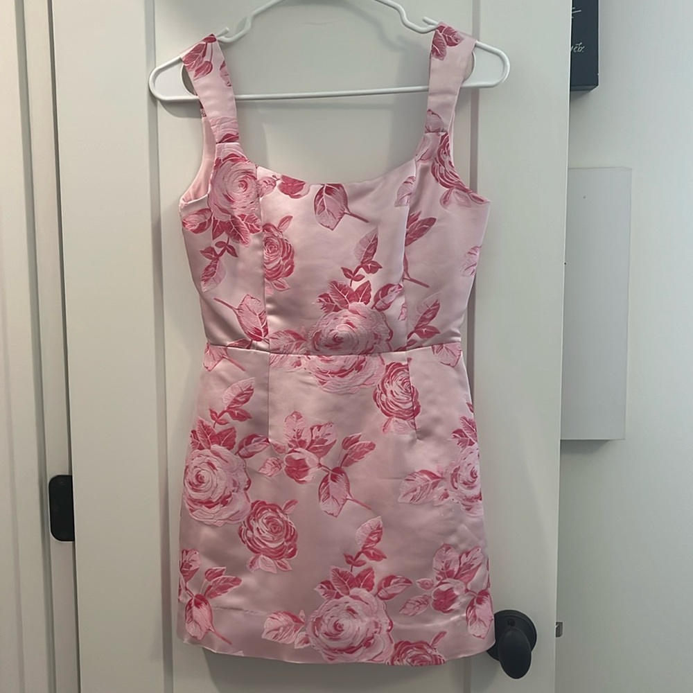 Pink floral satin mini dress